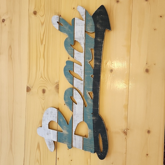  Wood Distressed Blue White Nautical “BEACH" Arrow Wall Art - Picture 1 of 9